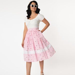 BNWT Pink Stripe and Floral Full Skirt with Pockets